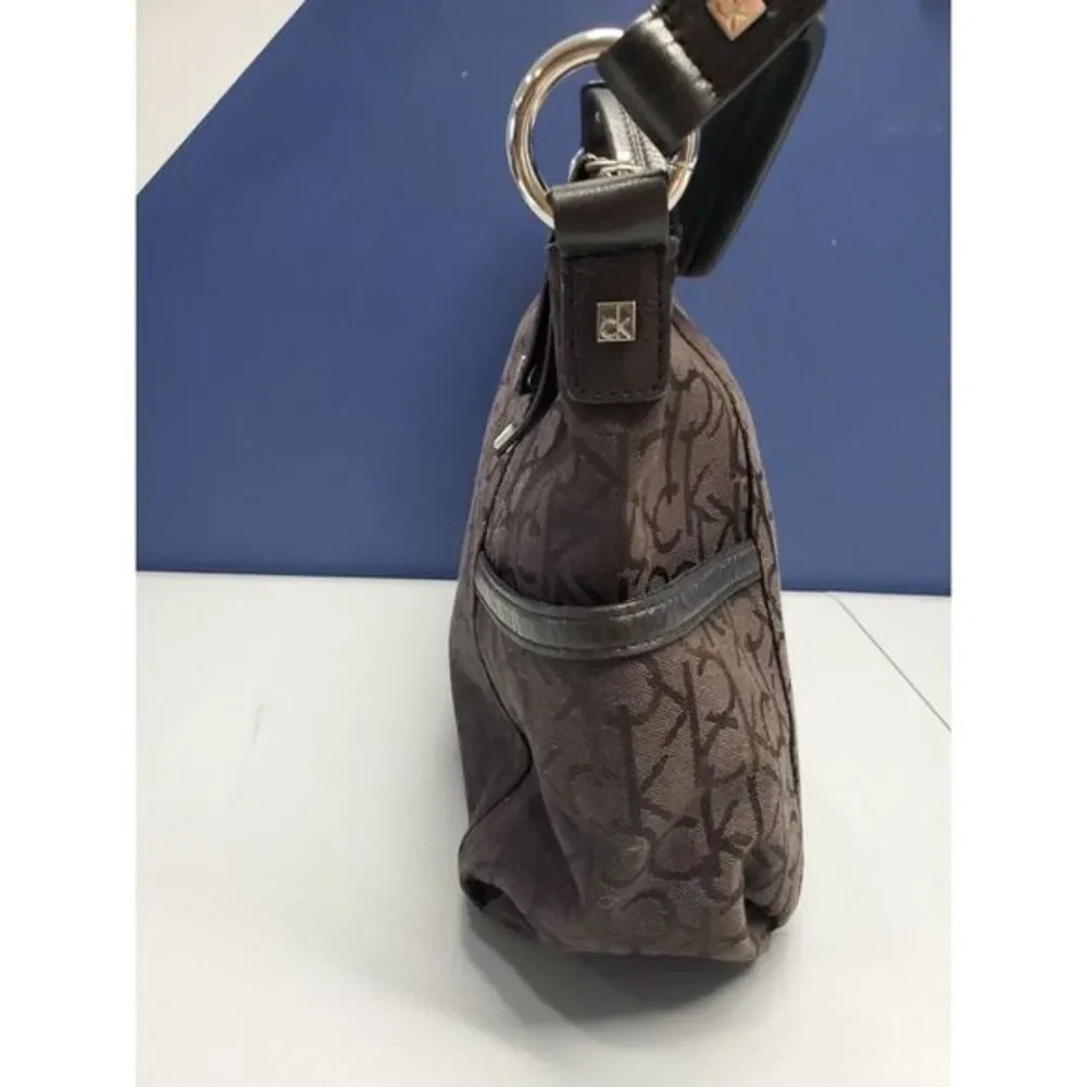 Calvin Klein Hobo‎ Bag Womens Black Canvas Shoulder Strap Silver Hardware